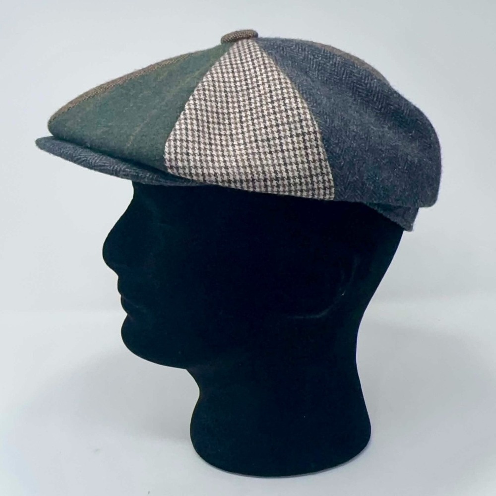 Broner Patchwork Tweed Newsboy Hat Mens Large Gatsby Ivy Cabbie Cap Wool Blend